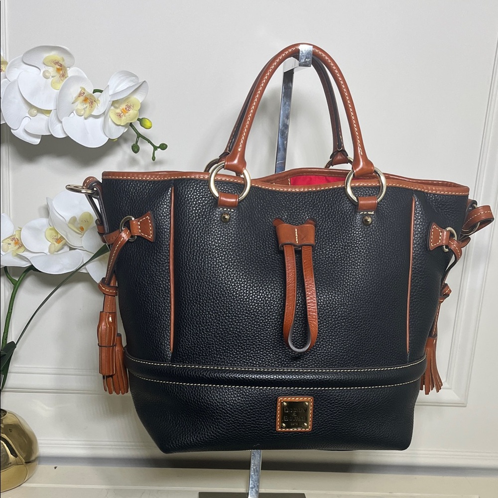 Dooney & Bourke Black and Brown Leather Jacket Buckley Tote Bag
